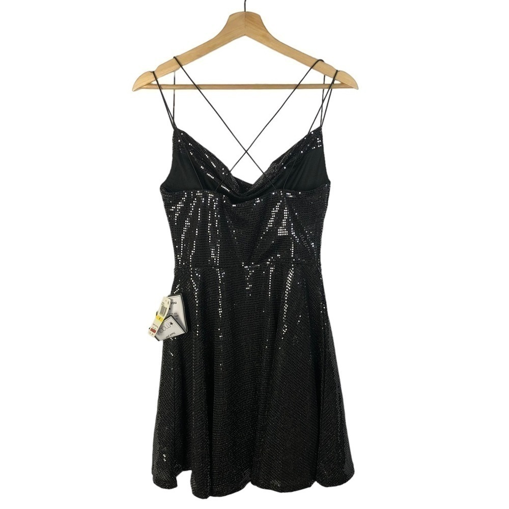 B. Darlin Black Pewter Cowl Neck Skater Mini Dress M - Picture 4 of 5